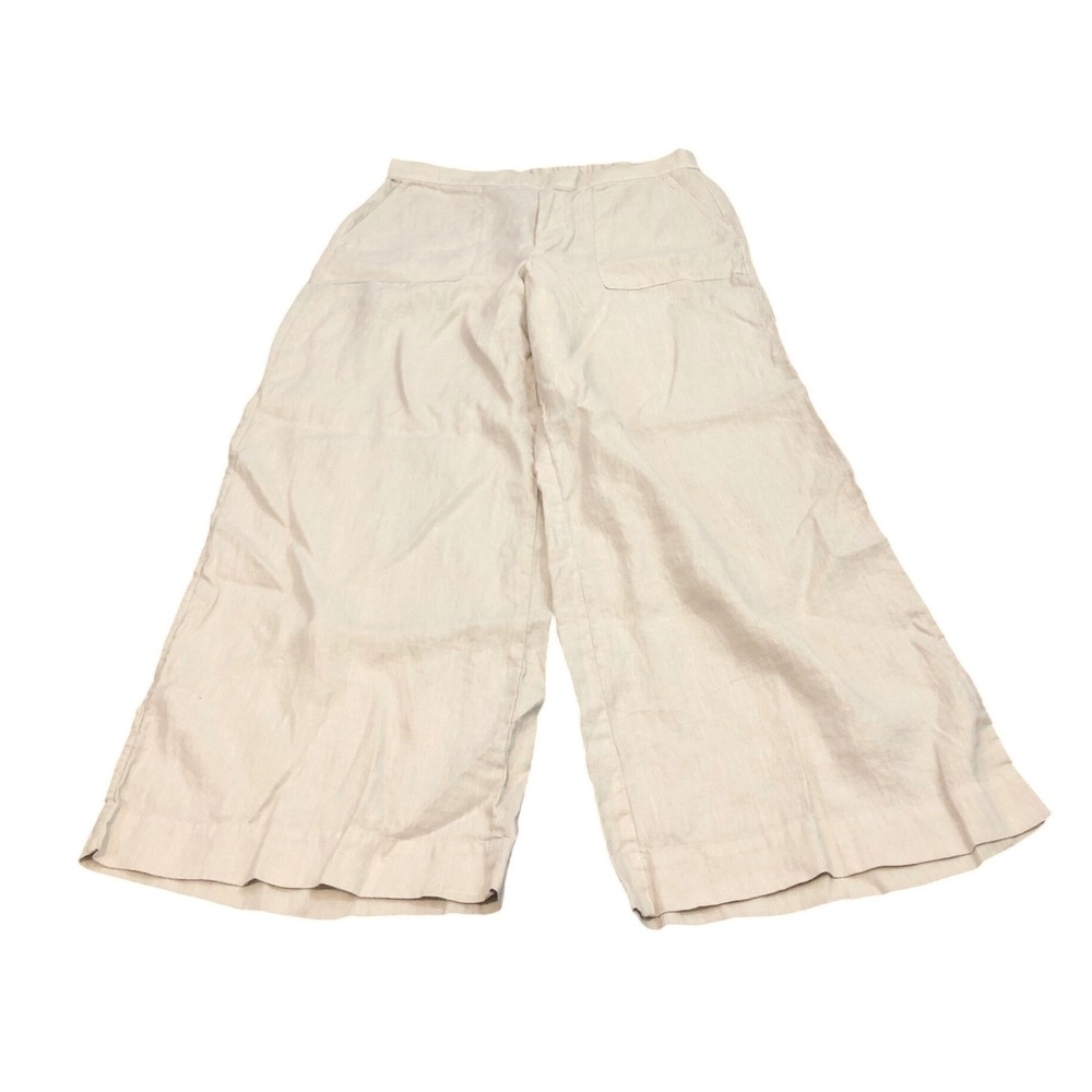 Frank & Eileen Madeline Pants Womens XL Beige 100% Linen Wide Leg Pull On